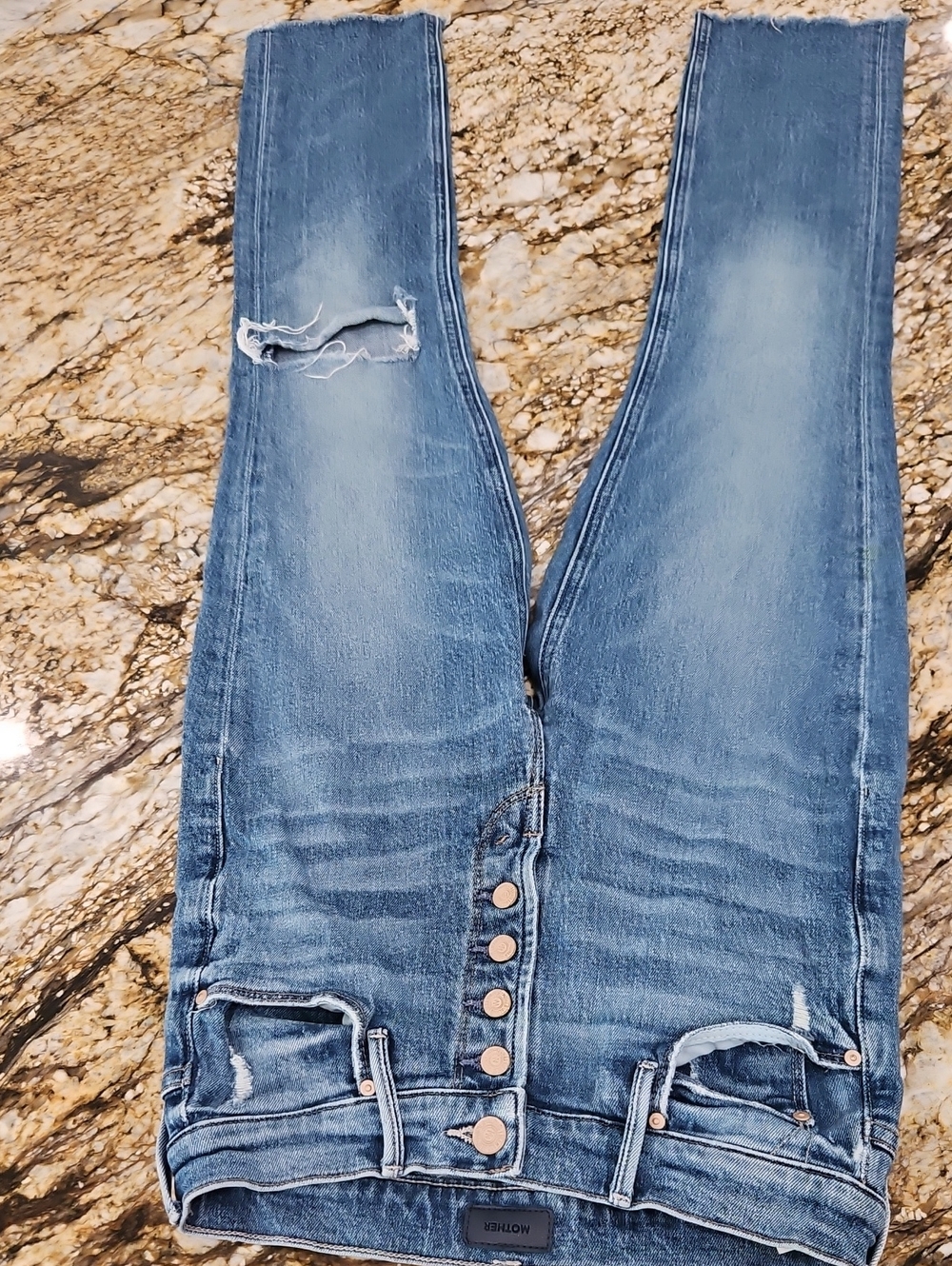 MOTHER Raw Hem  High-Rise Distressed Blue Jeans. Size 24 Inseam 26" Rise 10"